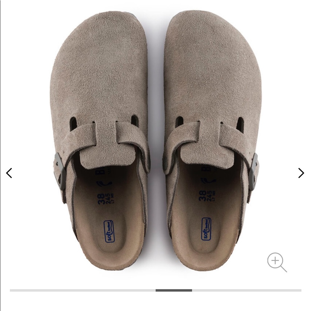 NWT BIRKENSTOCK BOSTON SOFT FOOTBED SUEDE CLOG: 12-12.5W/10-10.5M (Stone Coin)